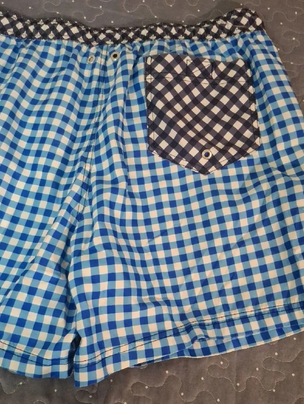 Lands' End Draper James Blue & White Gingham Swim Shorts size Large